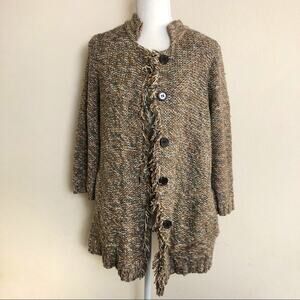 Anthro Sparrow Marled Knit Fringe Cardigan